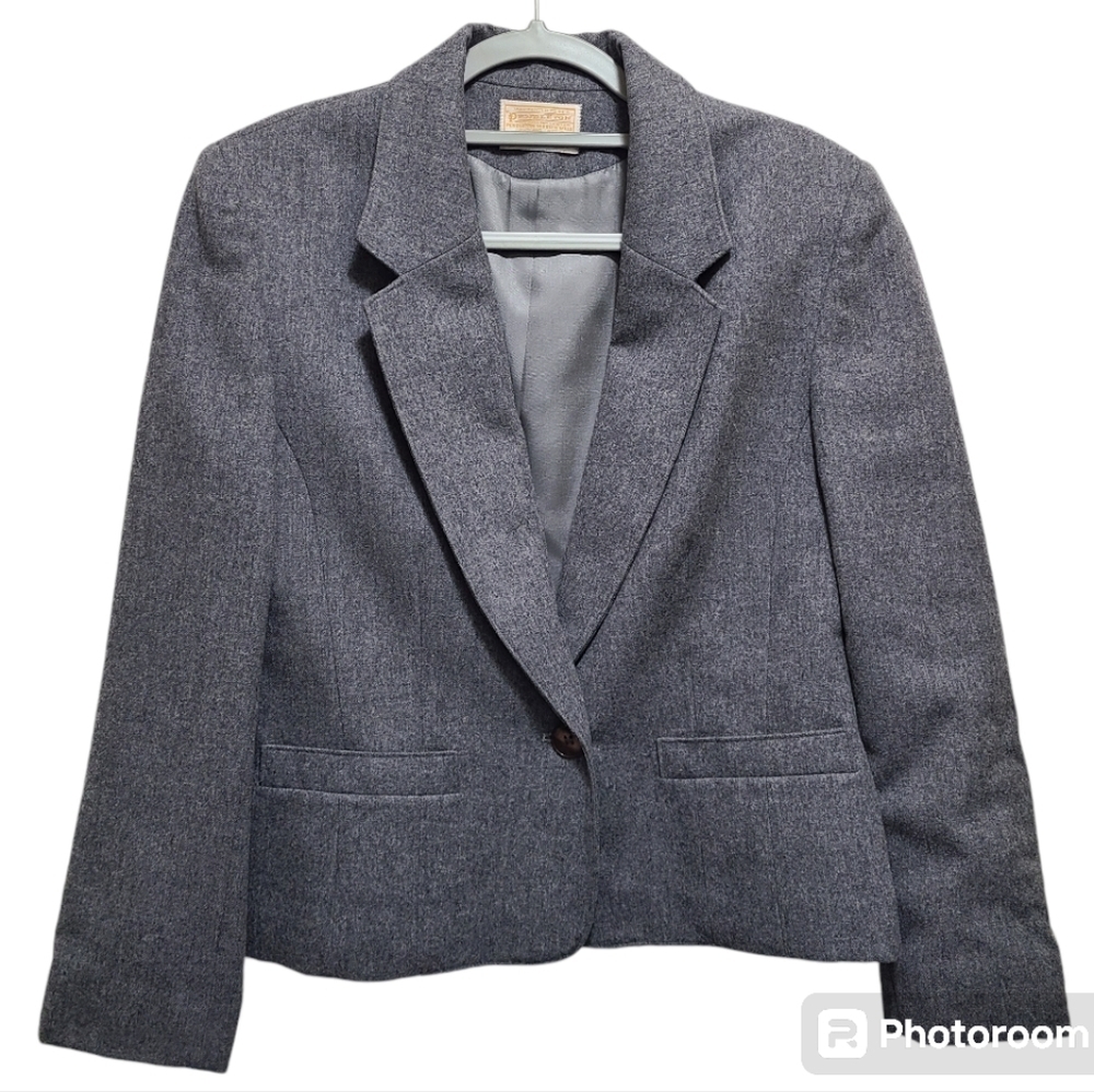 Vtg PENDLETON Virgin‎ Wool Gray Blazer Size 10 EUC